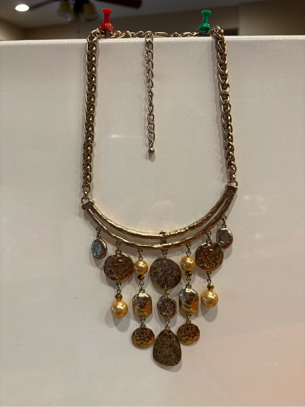 Chico's Gold-Tone Multi-Dangle Medallion Necklace with Pearl Drops